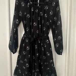 Abercrombie & Fitch Floral Tie Waist Ruffle Mini Dress Sheer Long Sleeve XS